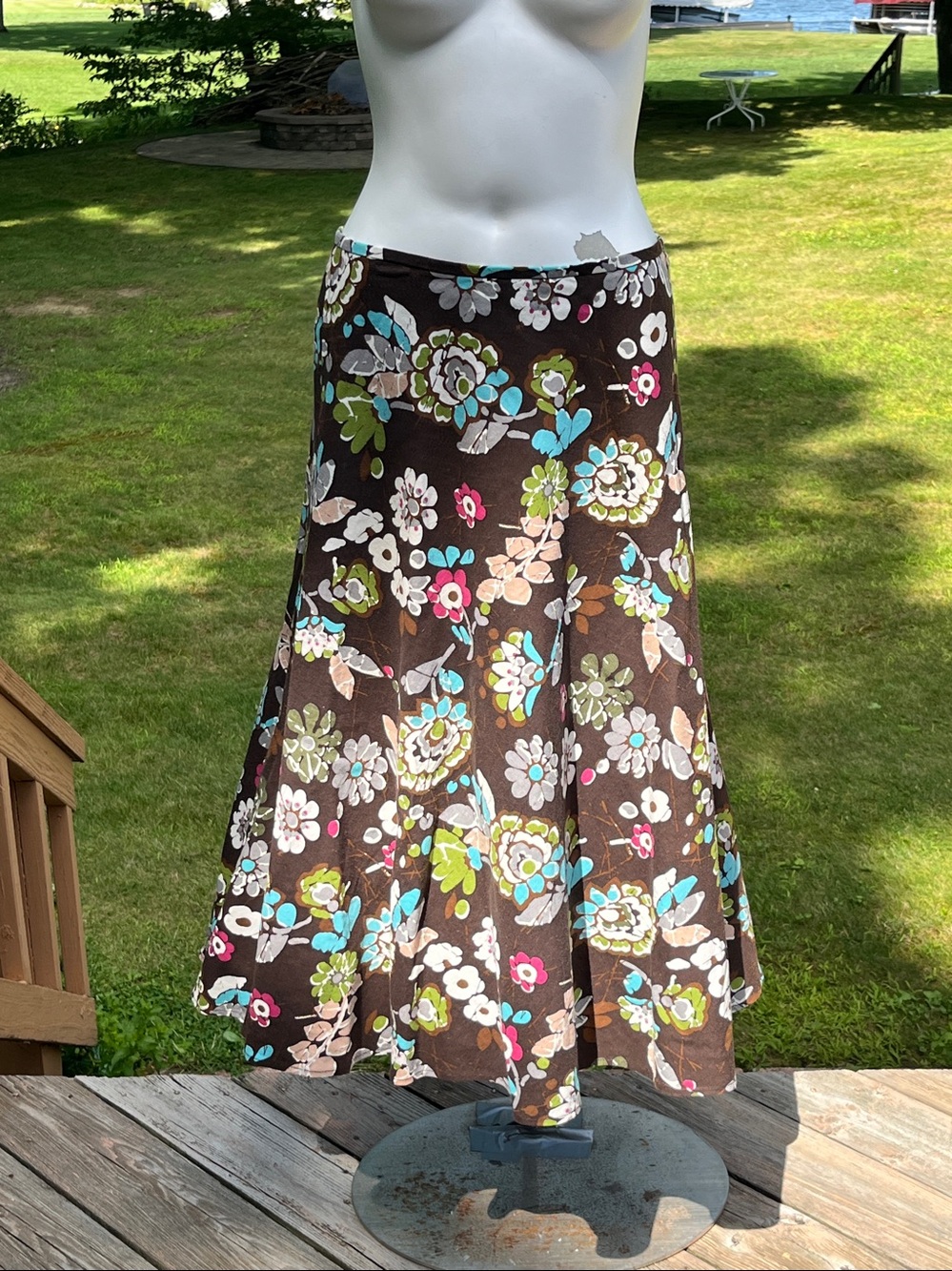 Christopher & Banks Linen & Rayon Floral A-Line Midi Skirt 12